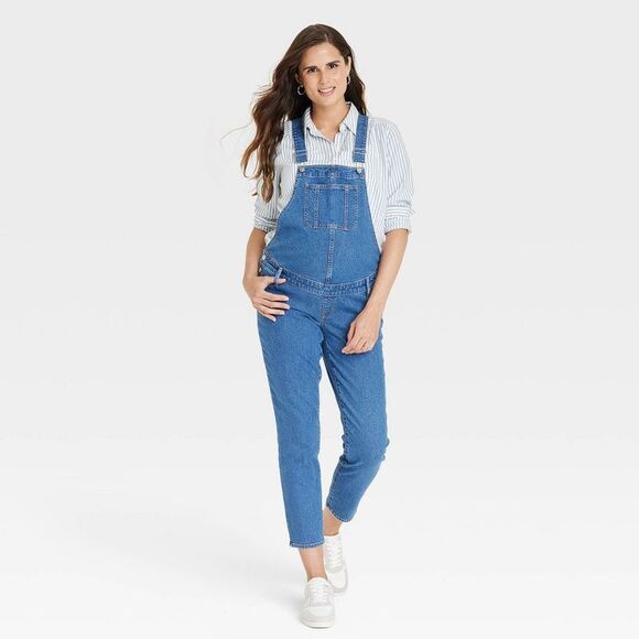 Isabel Maternity by Ingrid & Isabel Pants - Denim Overalls Maternity Jumpsuit - Medium Wash 6